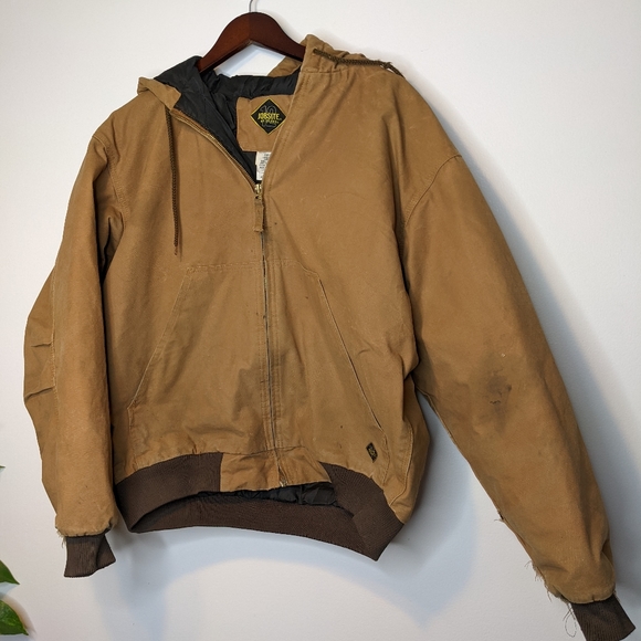 Distressed Berne Brown Tan Canvas Quilted Lined Hooded Kacket- Size Large EJ21BD - Picture 2 of 8